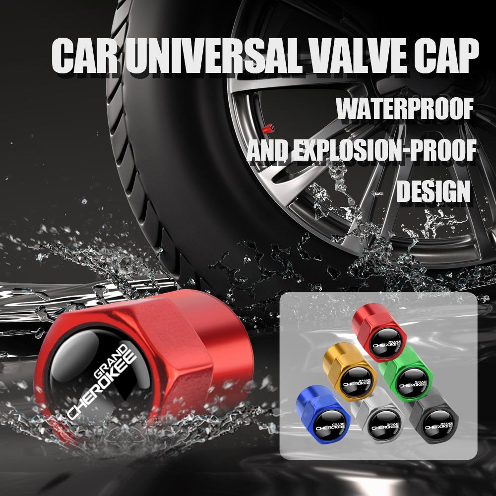 4Pcs Car Tyre Valve Caps Wheel Tires Air Stem Protective Cover For Jeep Grand Cherokee Wrangler JK Gladiator Compass Accessories
