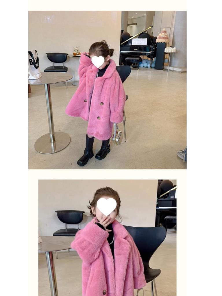 Girls' Faux Mink Fur Mid-Length Winter Coat