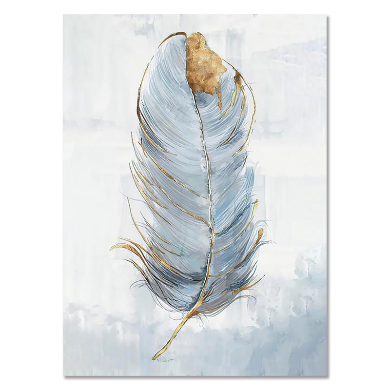 

Скандинавские цветочные постеры с синим пером, абстрактные картины на холсте, скандинавская настенная картина для комнаты, декор для домашнего интерьера 40x50cm No Framed