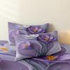 3 Pieces Luxury Romantic Purple Gradient Crocus Floral Duvet Cover Set, Curved Art Line Flower Stem Print Bedding