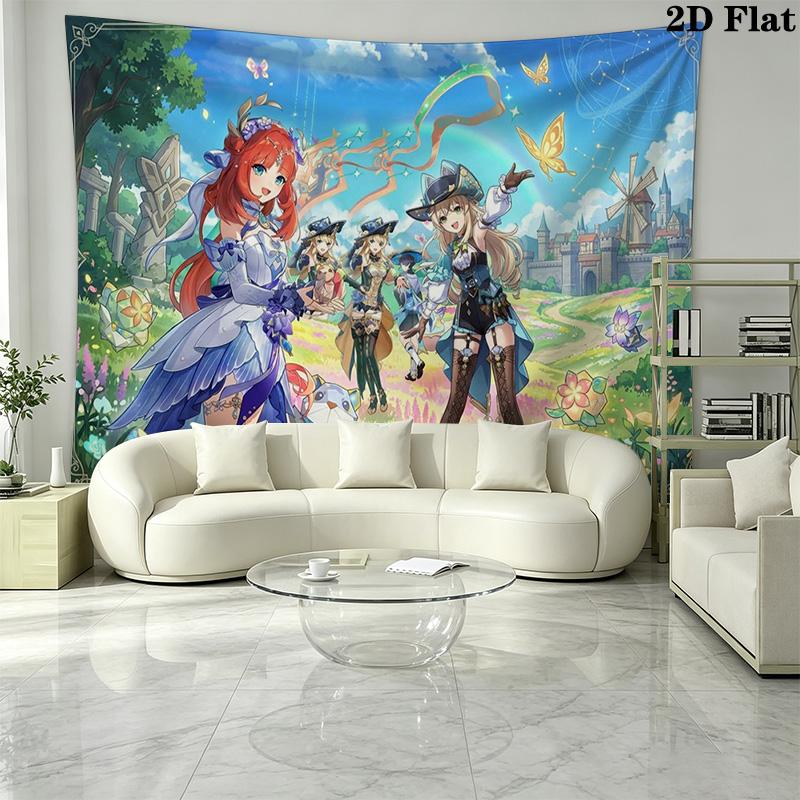 Genshin Impact Poster Wall Tapestry Aesthetic Wall Hanging Printed Fabric Blanket Decorative Tapestries for Bedroom Living Room Home Decor