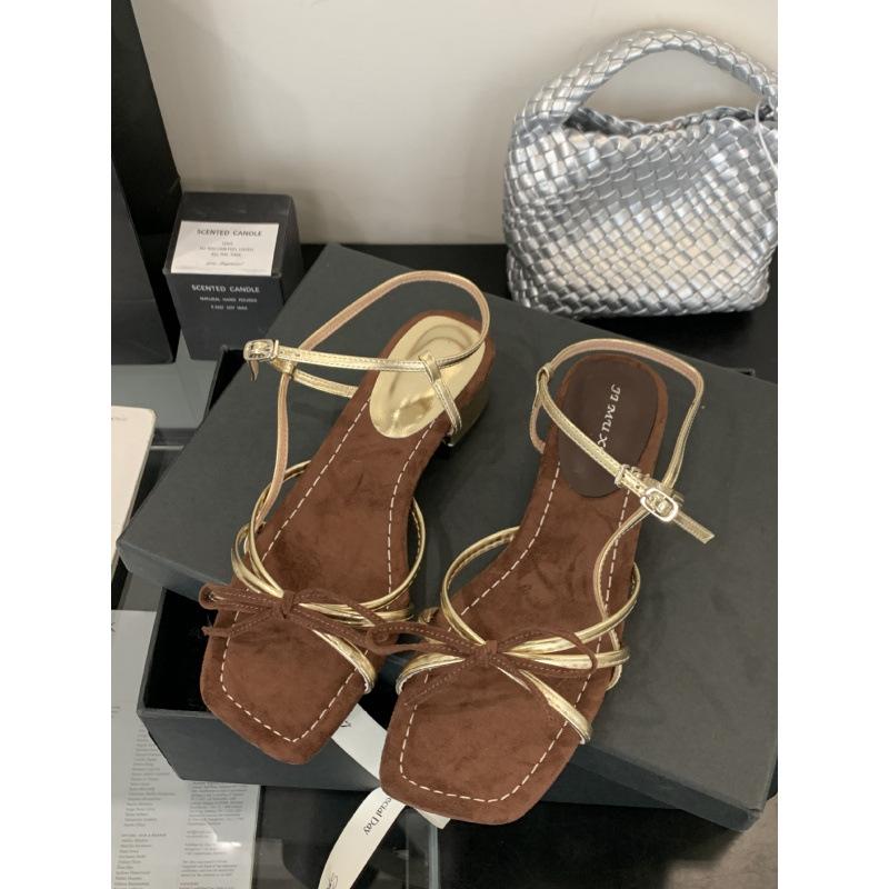 With Skirt Fairy Wind Square Head Open-toed Sandals Female Summer 2025 New French Stunning Low Heel Gentle Evening Shoes