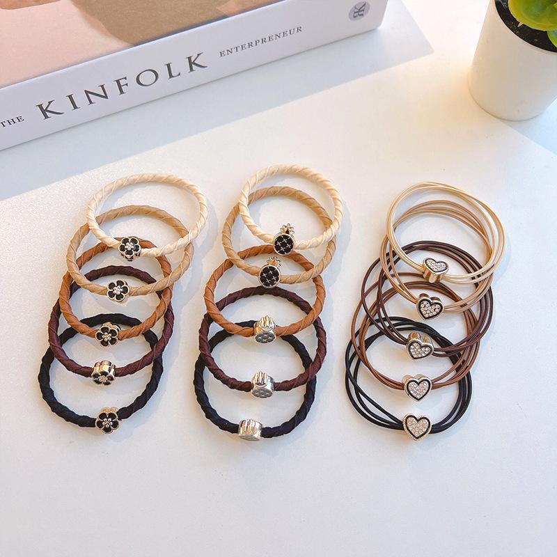 5-Piece High-Elasticity Coffee Hair Ties - Durable Korean Style Ponytail Accessories