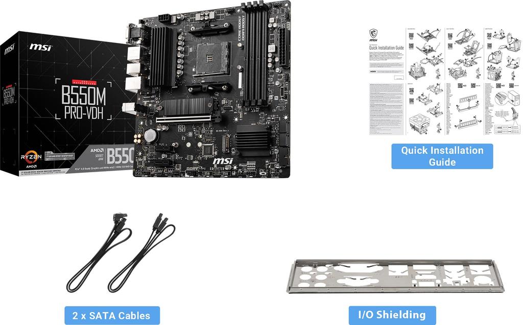 MSI B550M Motherboard Compatible with AMD Ryzen Series Socket and PCIe PRO-VDH Micro-ATX MB6468, 5000/4000G/3000 Processors, AM4, DDR4, 4.0