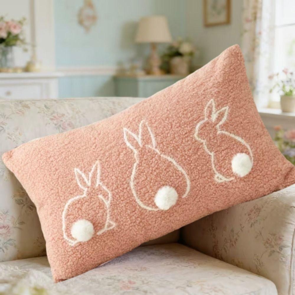 Hidden Zipper Easter Bunny Pillow Cover Plush Sofa Cushion Case Cute Rabbit Pillow Case Holiday