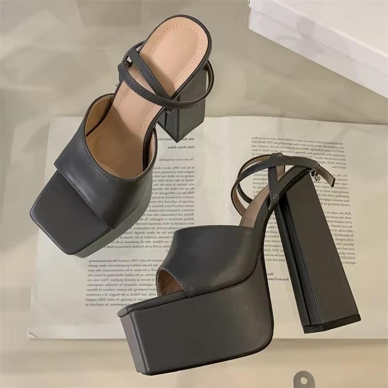 Fashion Eilyken Fashion Summer Chunky Platform Buckle Strap Sandals Women Square Toe Nightclub Party High Heels Shoes