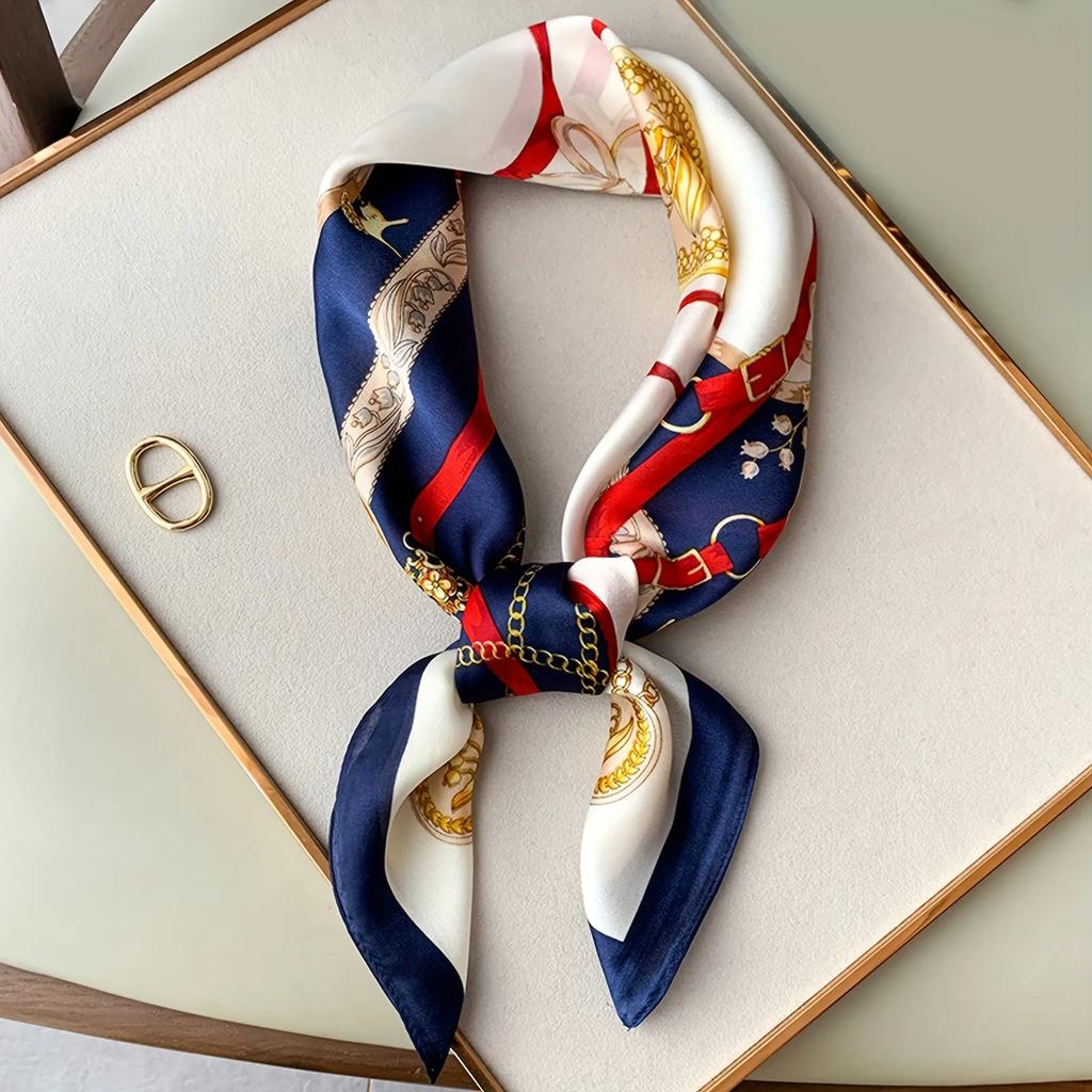 27.5" Simple Seagull Printed Square Scarf Stylish Imitation Silk Satin Shawl Spring Autumn Thin Sunscreen Headscarf For Women