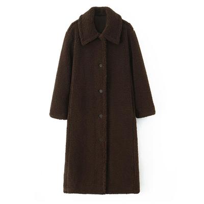 European and American Women's Fashion Long Lambswool Fleece Coat with Lapel