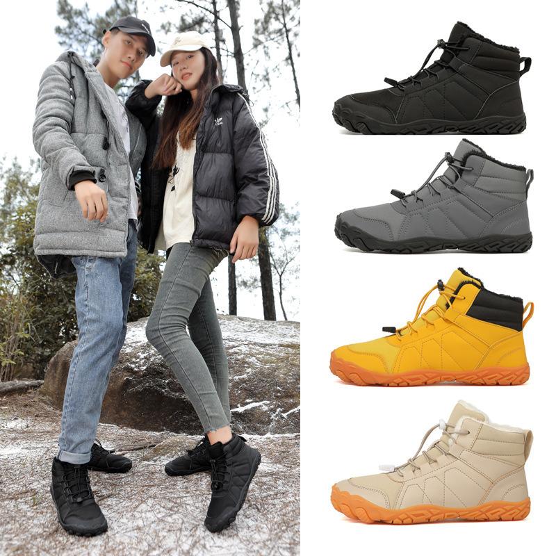 New Men's Snow Boots Bare Foot Plus Pile Thickened Single Shoes Waterproof Non-slip Cotton Boots M1037