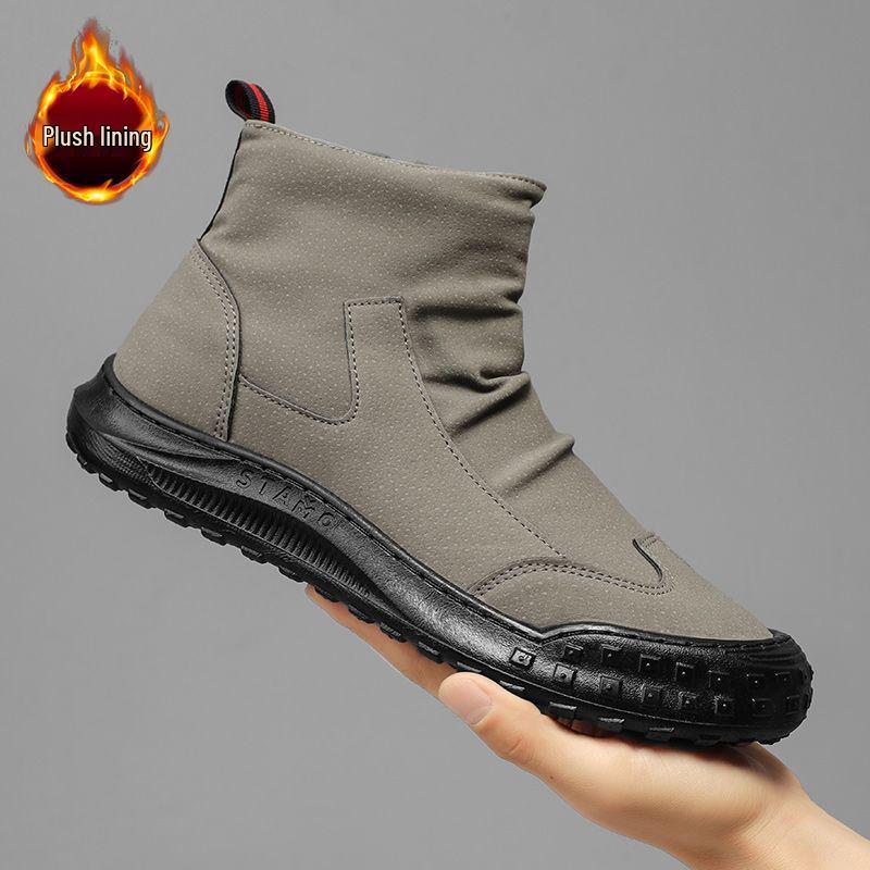 Men's 2025 Autumn Black High-Top Safety Leather Boots - Dirt-Resistant, Non-Slip, Versatile Work Shoes