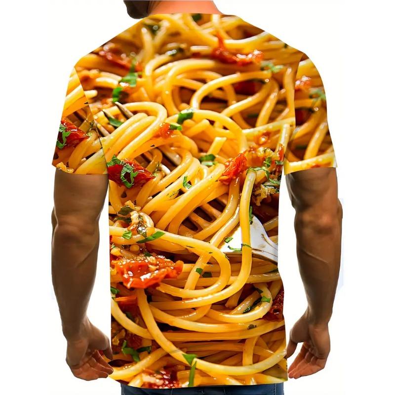 Large Men's French Fries Hamburger Pattern 3D Printed Men's Round Neck Short Sleeved T-shirt Summer Fashion T-shirt Casual Comfortable Versatile Top