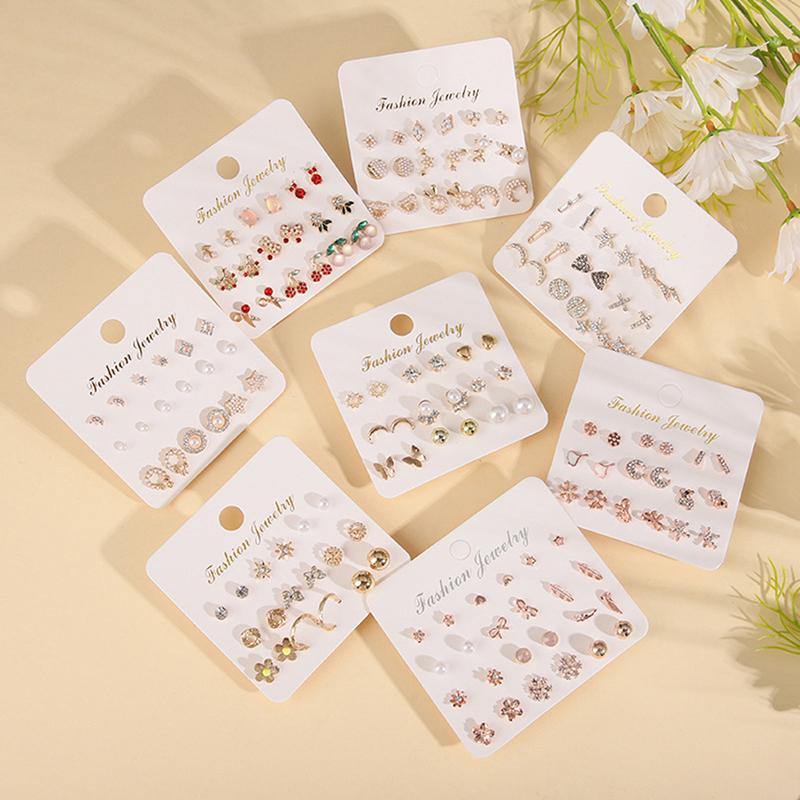 12 Pairs/Set Women'S Pearl Flower Crystal Mix Design Studs Earrings Girls Elegant Gold Heart Ear Jewelry Gift