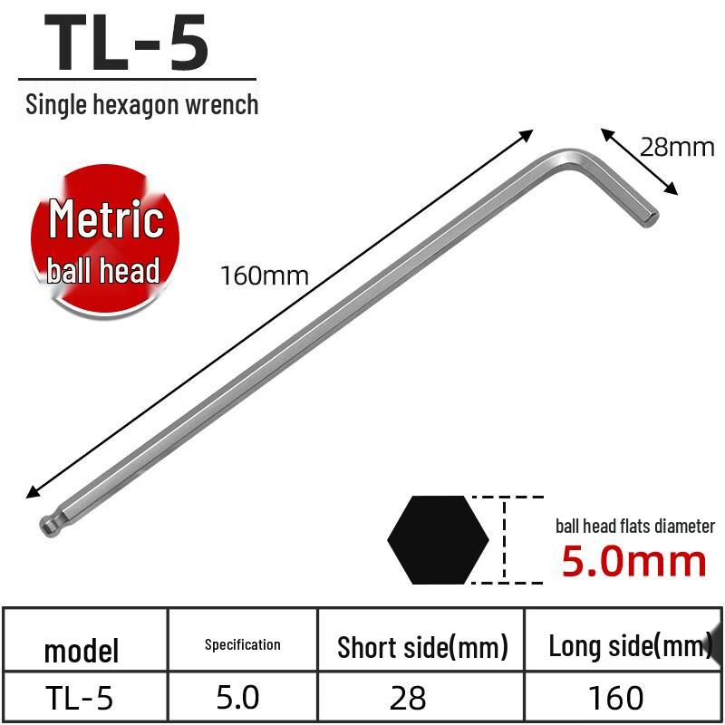 OIMG Industrial S2 Steel Extended Ball End Hex Key Wrench