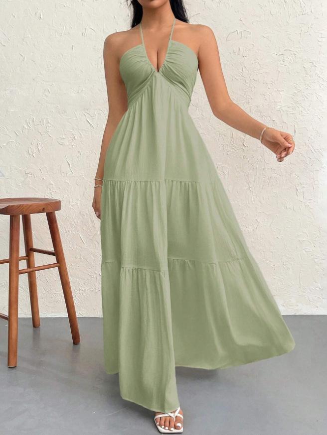 2026 Europäisches & Amerikanisches Patchwork V-Ausschnitt Strandkleid: Spaghettiträger-Sommerrock im französischen Stil für Damen