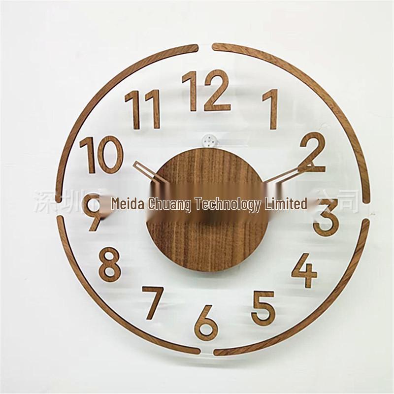 Modern Transparent Acrylic Wall Clock with Walnut Wood and Silent Simple Clock Numbers