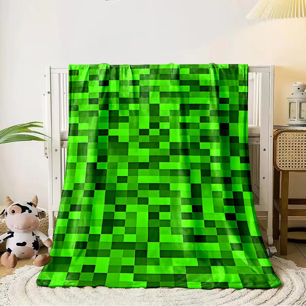 Pixelated Green Pattern Design Flannel Blanket for Bedroom, Living Room, Sofa, and Nap Sofas.