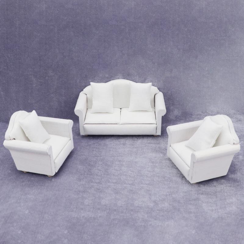 1:12 Dollhouse Miniature White Sofa 3-Piece Set with Cushions
