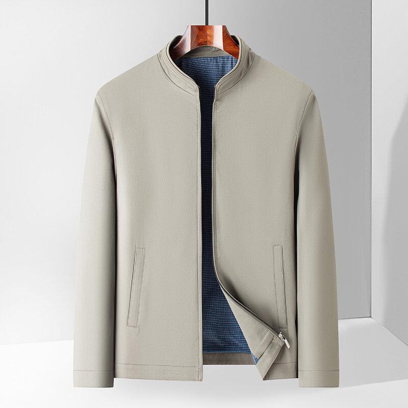 2025 Men's Cotton Stand Collar Lapel Jacket - Spring/Autumn Casual Dad Style