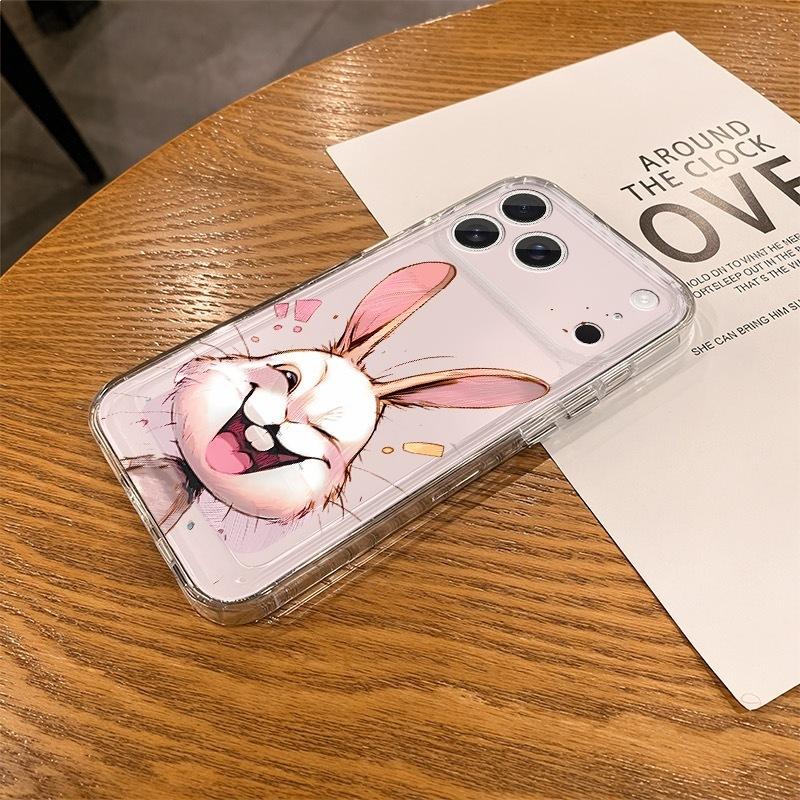 Happy Rabbit Is Suitable for Apple 17PROMAX Mobile Phone Case iPhone15 Popular 14 Cute 13 Transparent 12/x Soft