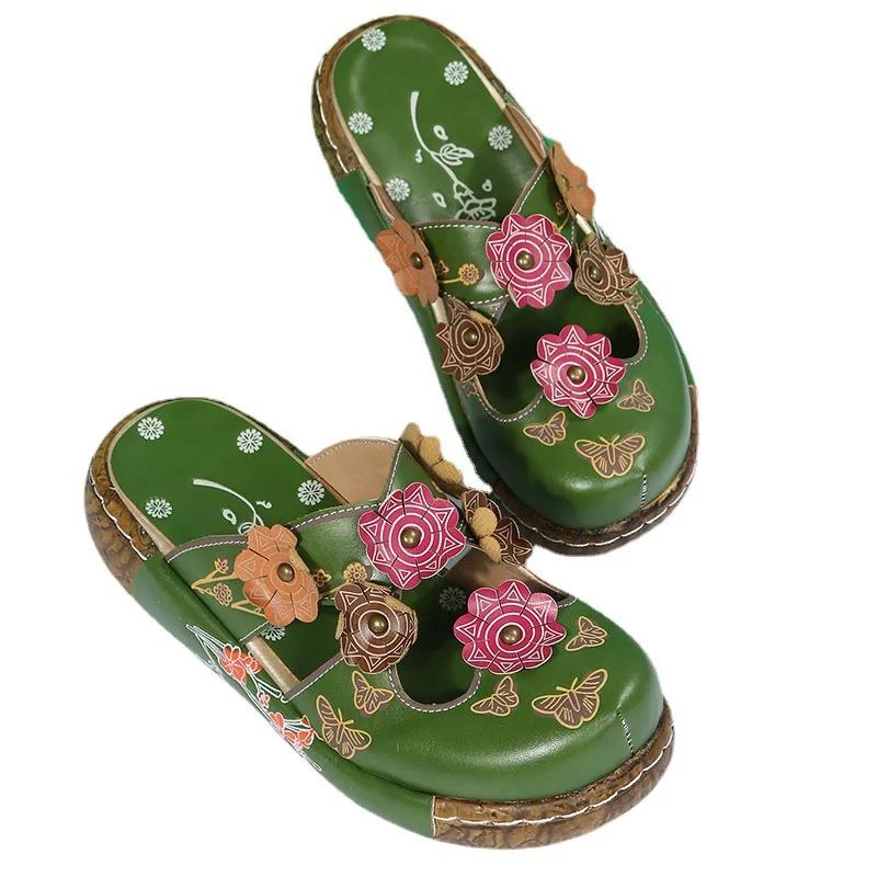 Plus Size 35-43 Shoes for Women Summer Comfortable Roman Flower Platform Sandals Non-slip Baotou Wedge Ladies Slippers