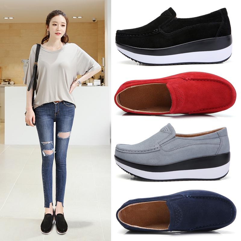 Women Loafers Suede Leather New Thick Sole Footwear Platform Flat Shoes for Women Comfort Wedge Moccasins Slip  Casual Shoes