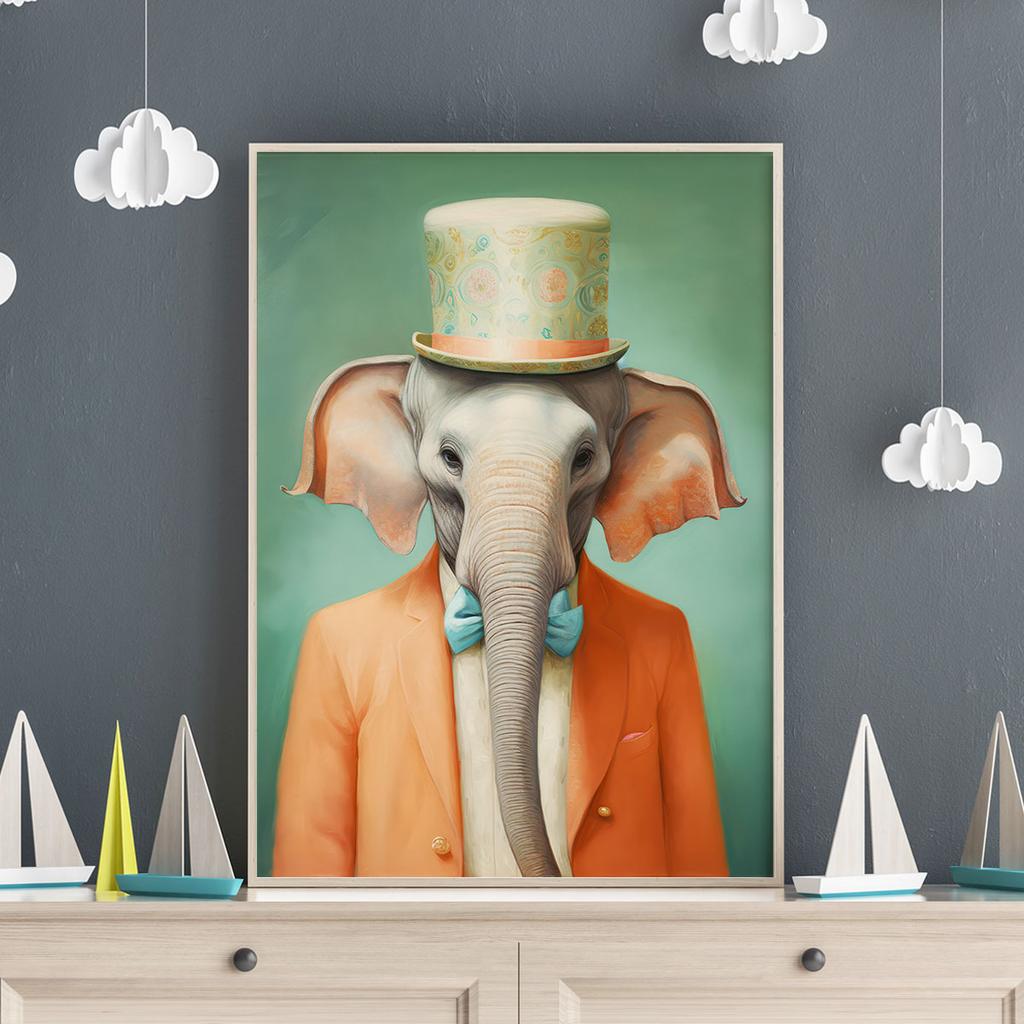Plakat słoń w kapeluszu