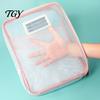 Dustproof File Sleeve Mesh Document Bag with Zipper And Strap, L Shaped Three Layer PVC Case Opening Pouch, Transparent Organizer for Office