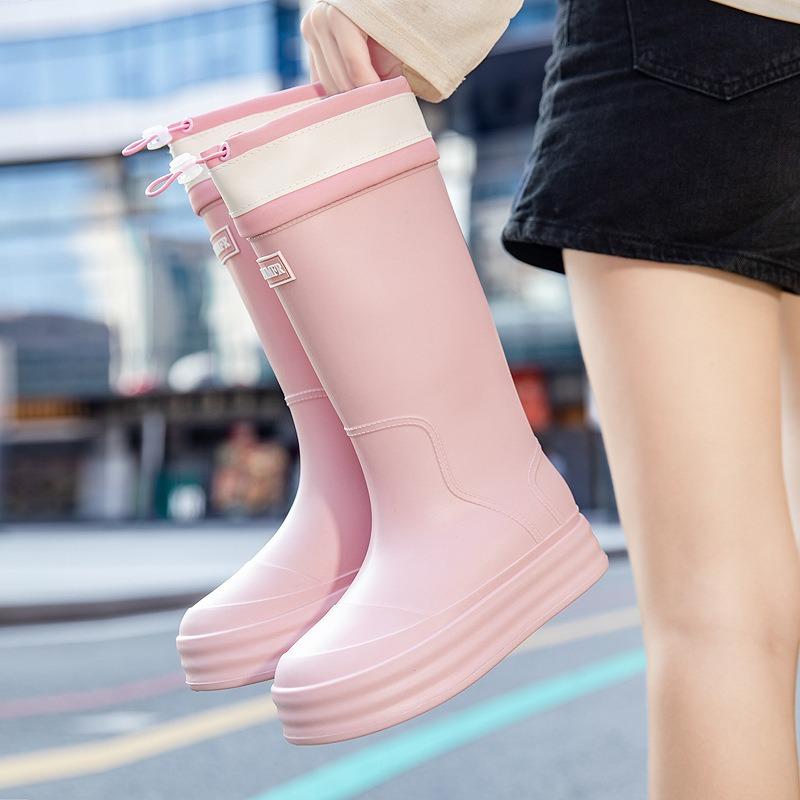 Rain shoes women's adult fashion long tube water shoes women's velvet warm rain boots waterproof and non-slip kitchen rubber shoes wear-resistant