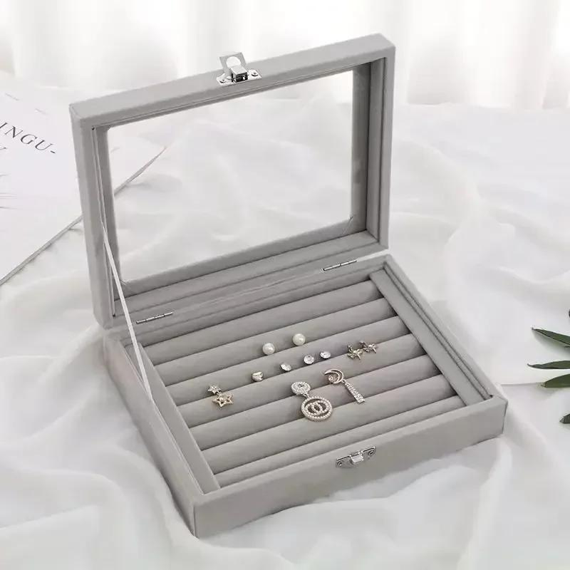 Jewelry Storage Box Earring Ring Jewelry Display Box Jewelry Classification Dustproof Transparent Flip Lid Jewelry Bo