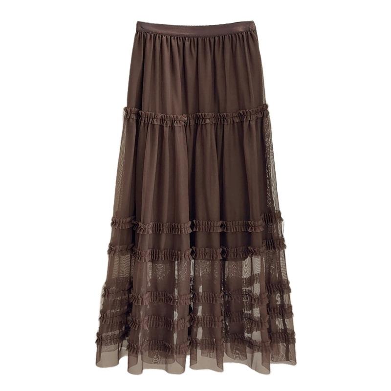 High-end Fungus Lace A-shaped Skirt Women's Spring New Mesh Medium and Long Cake Fluffy Skirt