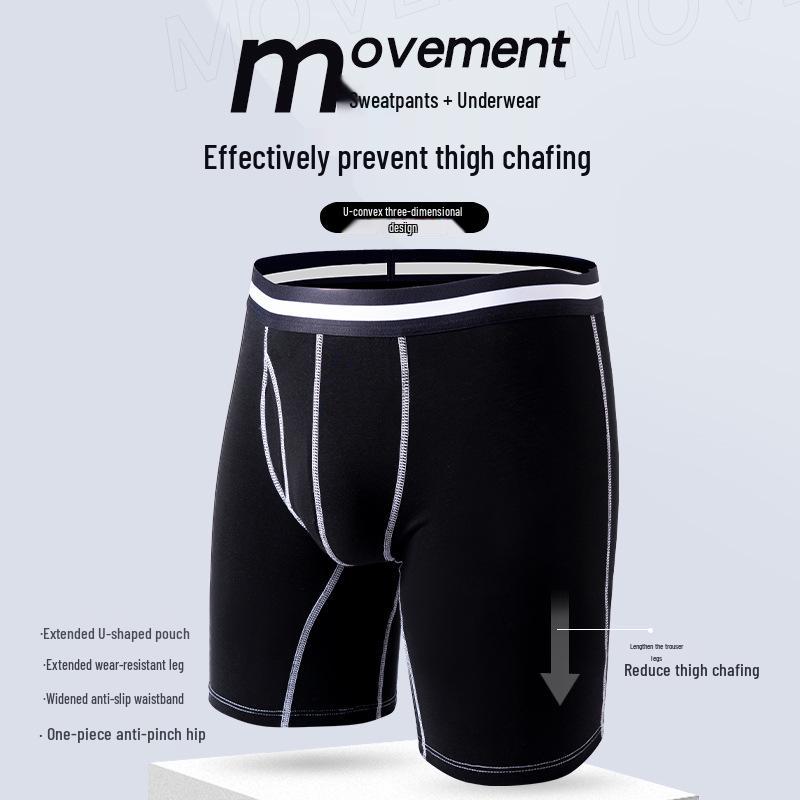 Men's European & American Pure Cotton Long Boxer Briefs - Plus Size Fitness Trunks