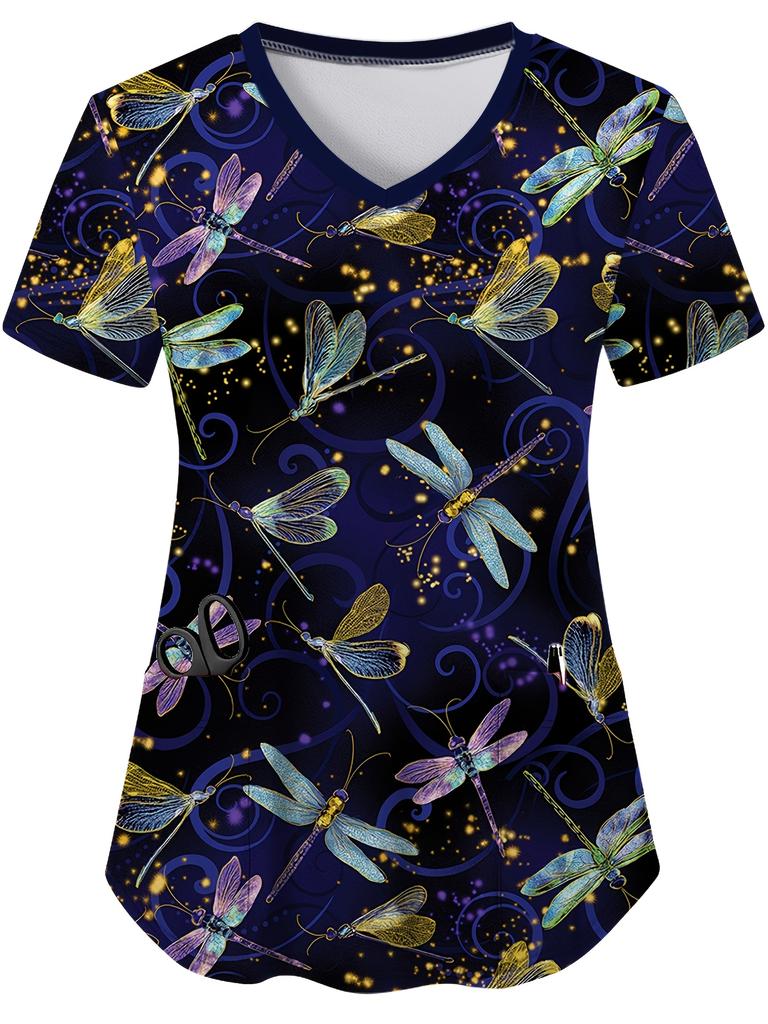Fashion butterfly Short-Sleeve TShirt Commuting Work V-Neck Top Short Sleeves Woman