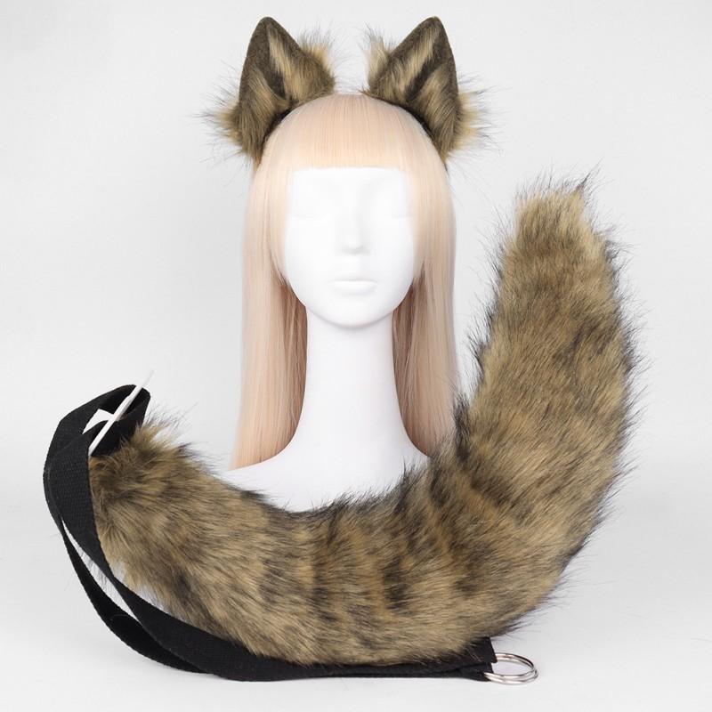 Felliges Tierohr-Schwanz-Set Cosplay Anime Kostüm Fuchs Wolf Ohren Accessoire Plüsch