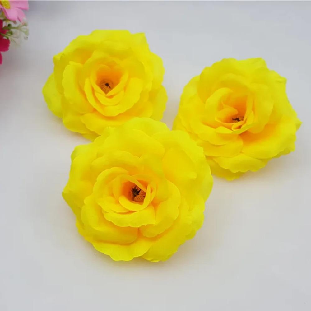 Can Mix Color 10PCS/Lot 8CM Yellow Artificial Rose Silk Flower Heads DIY Wedding Home Decoration Festive Party Supplies 17colors