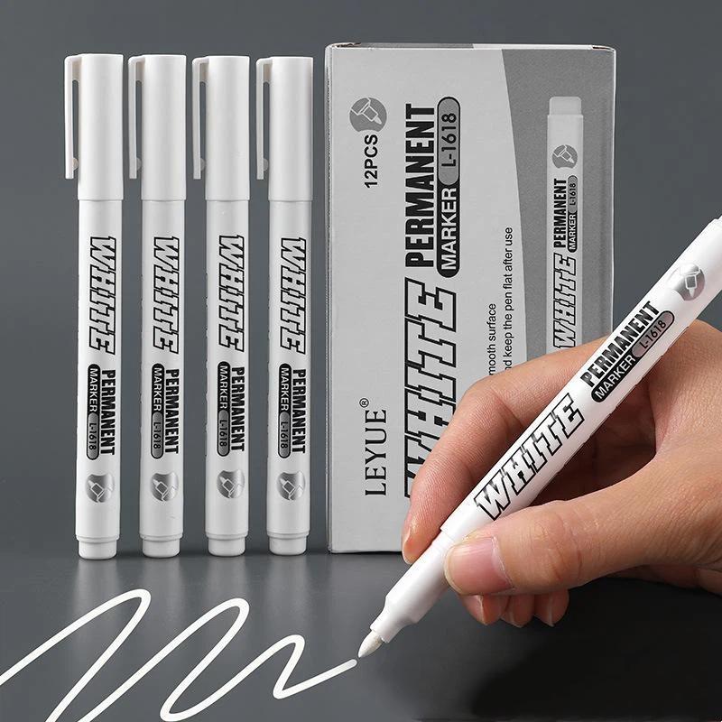 2/3/5/12 Peças Canetas Marcadoras Brancas 2,0 Mm Oleosas Impermeáveis Brancas Marcadores para Graffiti e Esboço DIY Papelaria Escrita Material Escolar