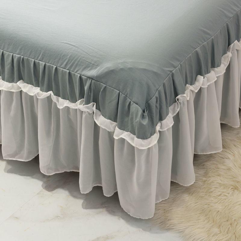 White Gauze Lace Lotus Leaf Lace Bed Skirts Princess Style Solid Color Bedspread Bed Cover Non-Slip Sheets For Girl Bed Cover