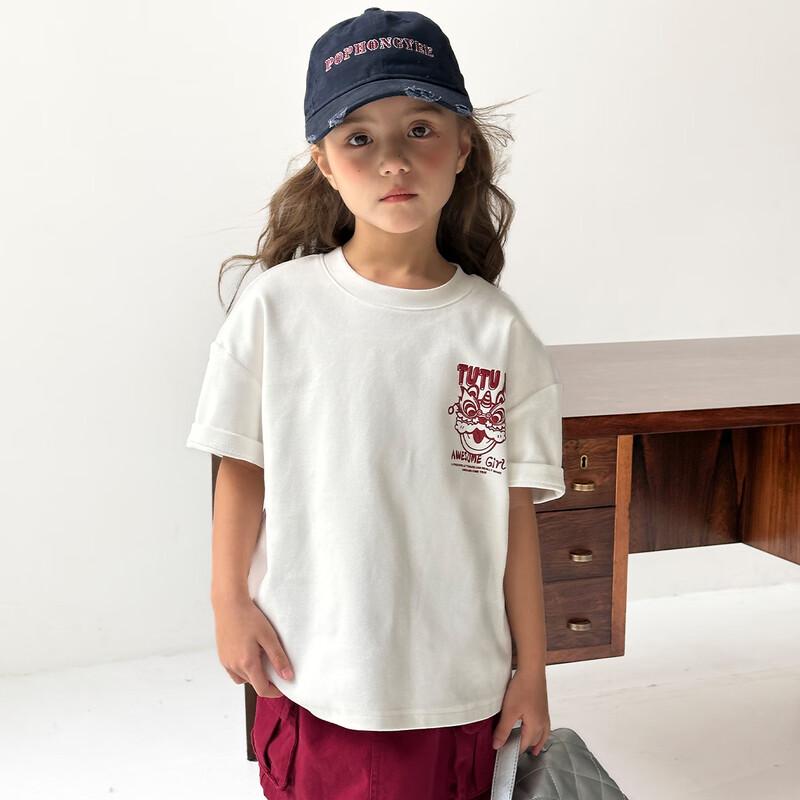 TUTUXIAOXIANG Girls' Chinese Trendy Print Short Sleeve T-Shirt