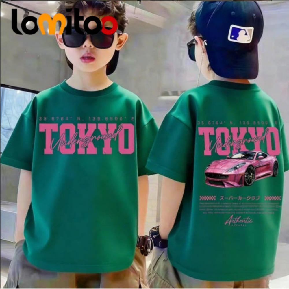 Fashionable Children's Clothing, Cool Cartoon Racing, Comfortable Pattern Short Sleeved T-shirt, Round