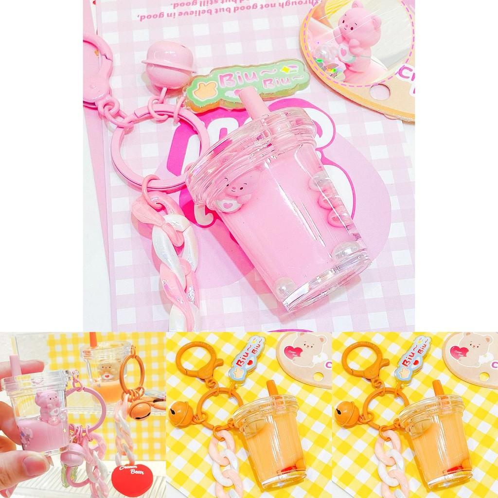 Delightful Orange Milk Tea Cup Keychain Featuring Cute Cream Bear Character Gift
