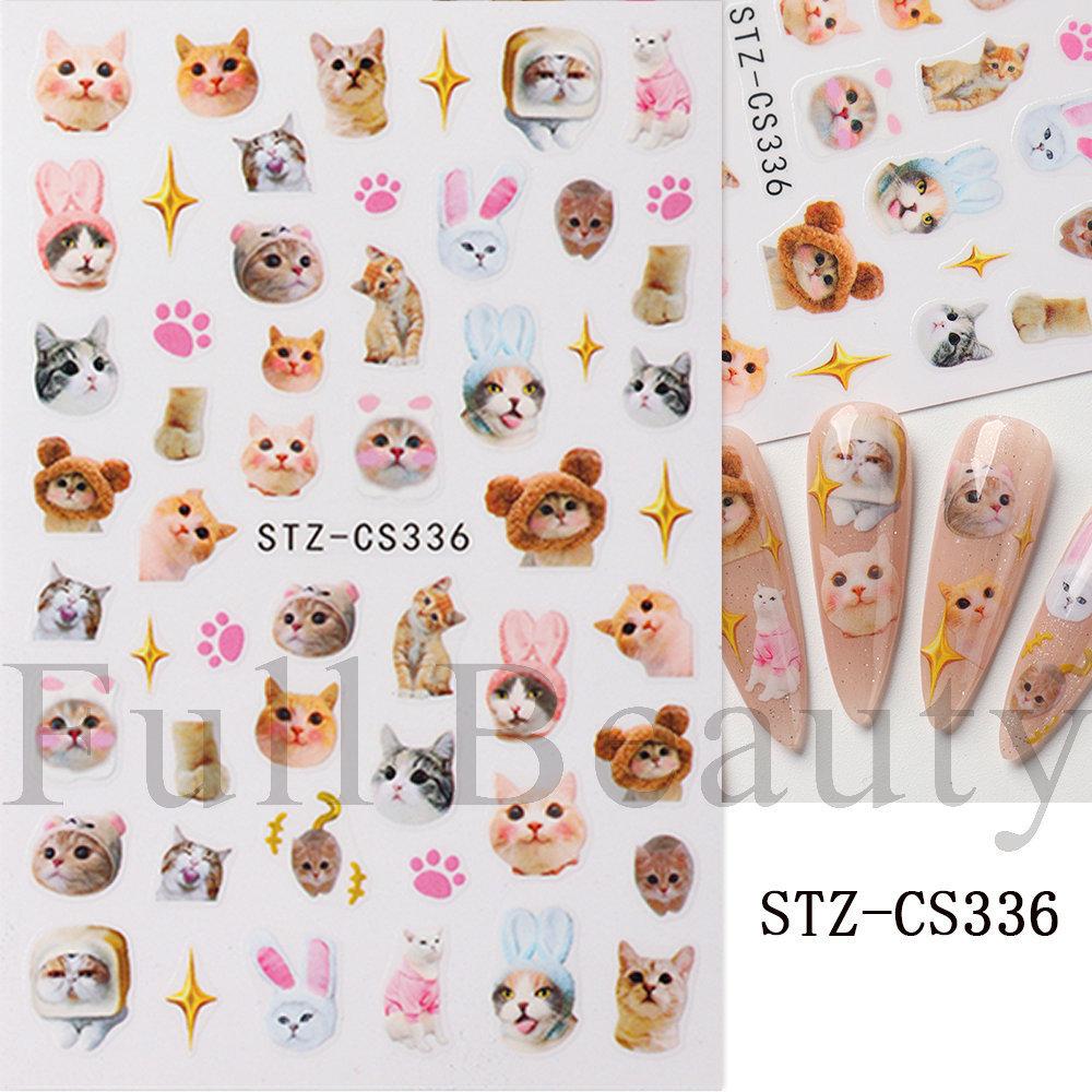 Nail Art Stickers, Cartoon Cute Pet Kitten Cat Expression Cat Paw Adhesive Nail Stickers