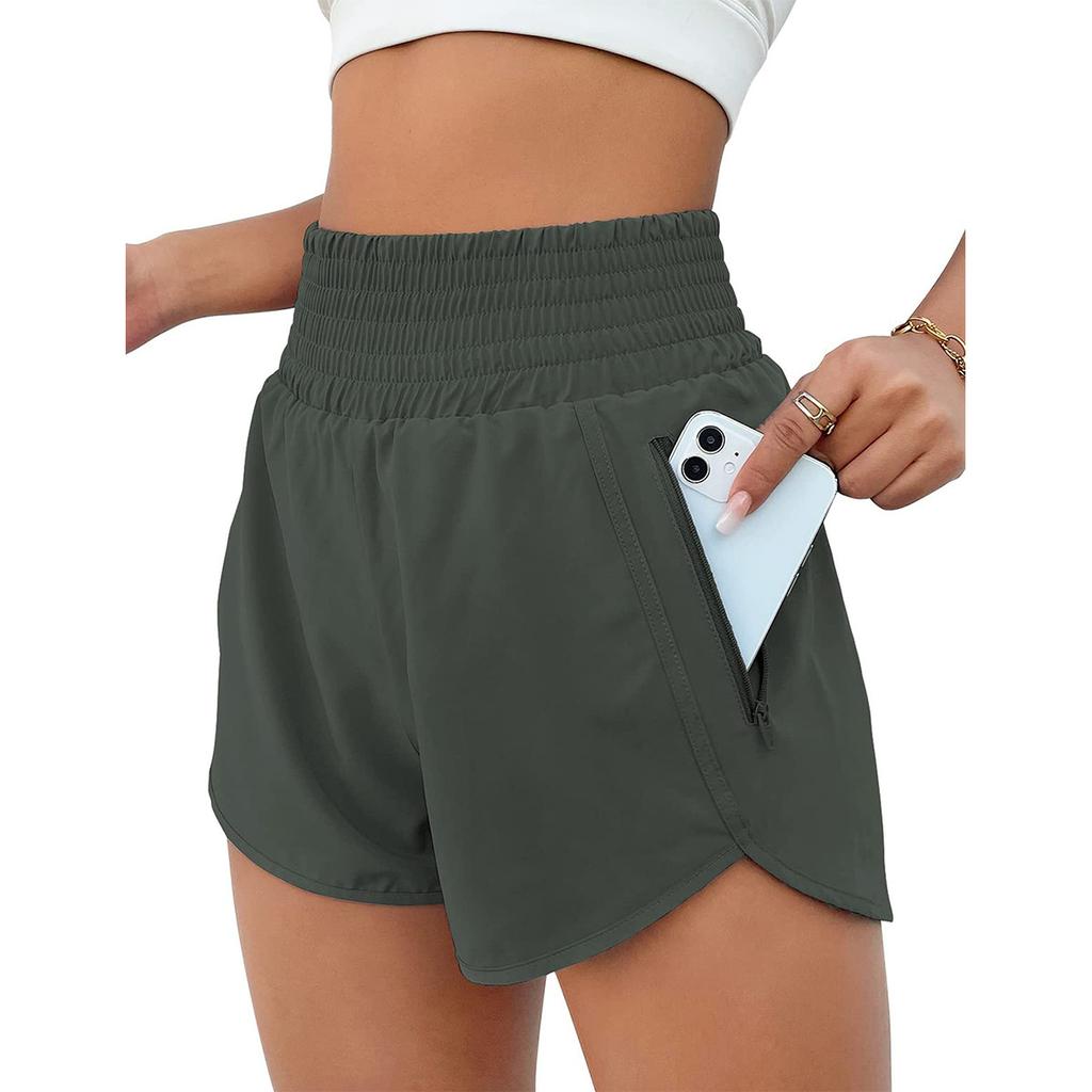Pocket Quick-drying Naked Yoga Shorts Double-layer Anti-light High Waist Three-point Fitness