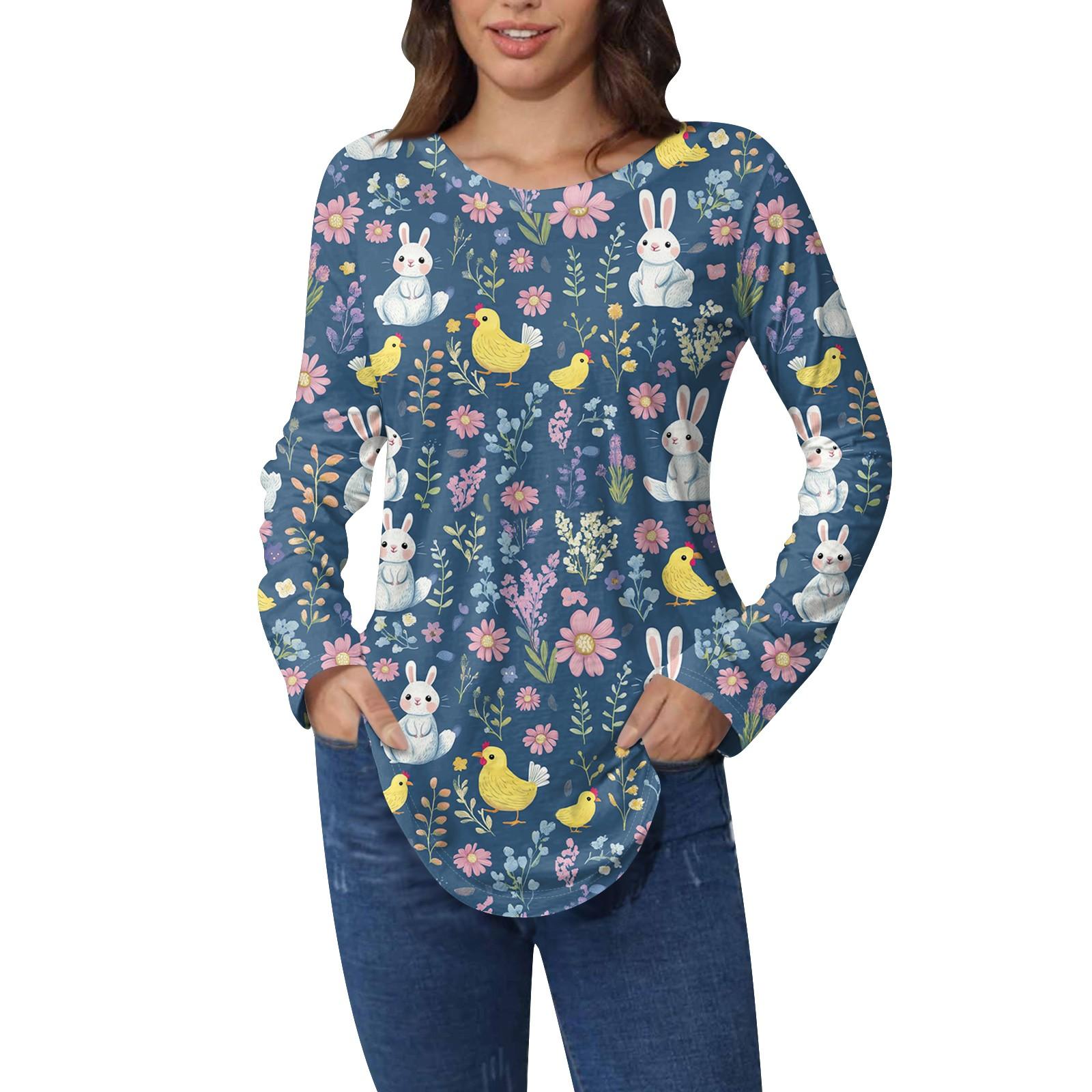 

Пасхальные рубашки для женщин Милая футболка с принтом в виде сердца с длинным рукавом Туника Топы из хлопка Пуловеры L тёмно-синий