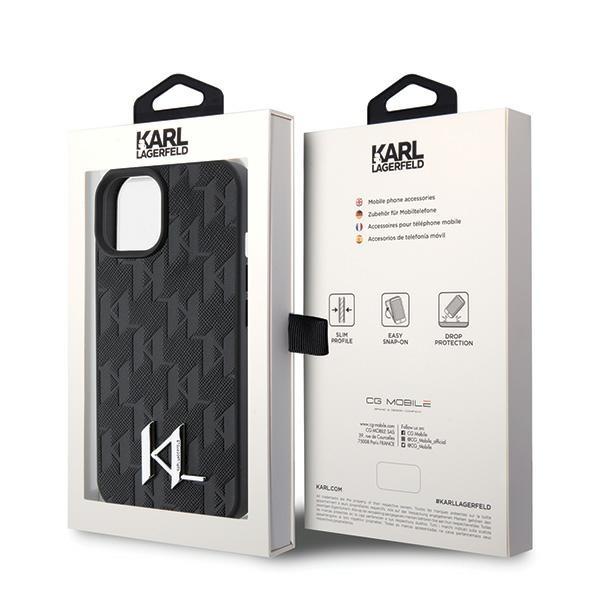 Karl Lagerfeld Klhcp15Spklpklk Iphone 15 / 14 / 13 6.1 Czarny/Black Hardcase Skóra Monogram Hot Stamp Metalowe Logo