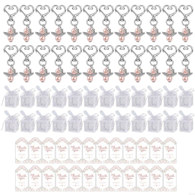 KX4B 24pcs Keychains with Candy Boxes Thank You Tags Baby Shower Guest Return Wedding