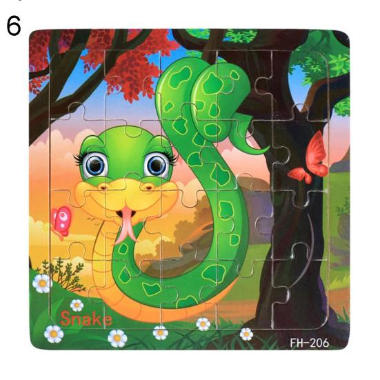 20Pcs Wooden Puzzle Toys Cartoon Animals Intelligence Educational Kids Gift