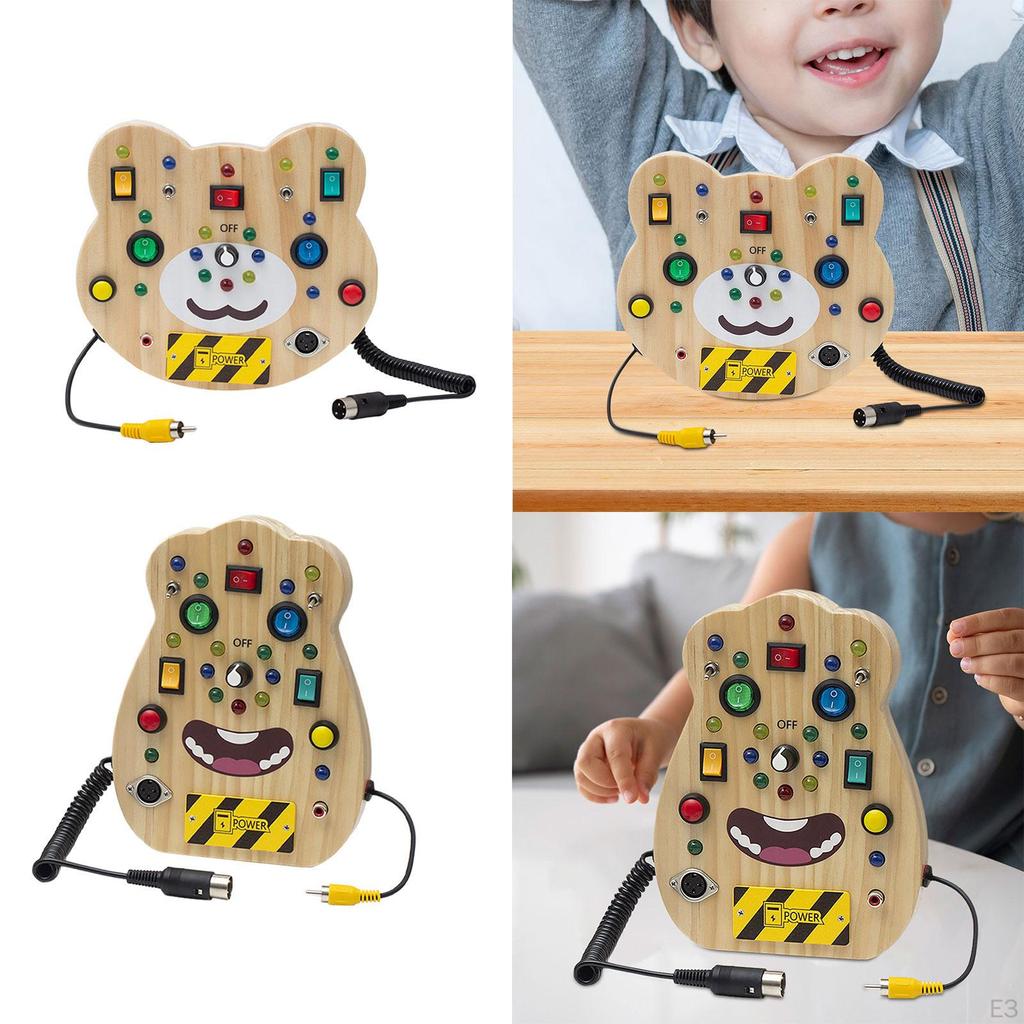 Toy Wooden Busy Board, Fine Motor Skills, Development Toy, Sensory Board LED Switch for 2 3 4