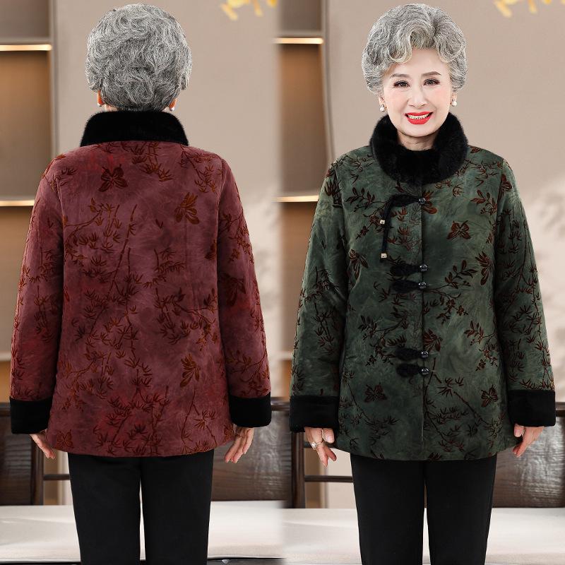 Women's Winter Cotton Jacket - New Chinese Style for Middle-aged and Elderly, Mom's Velvet-Lined, Thick, Warm Coat.