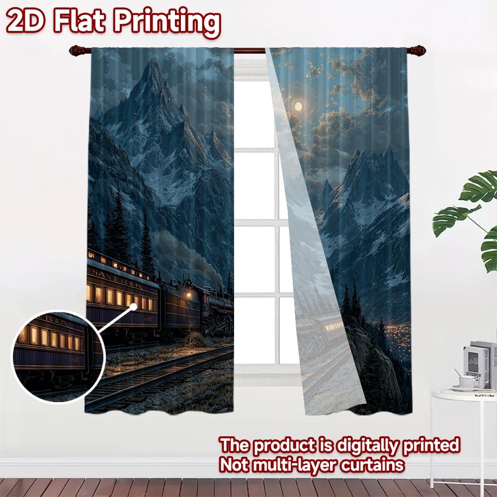 Set Of 2 Flat Printing Mysterious Train Sunset Chic Curtains Window Treatment Versatile Polyester Decorations Curtain