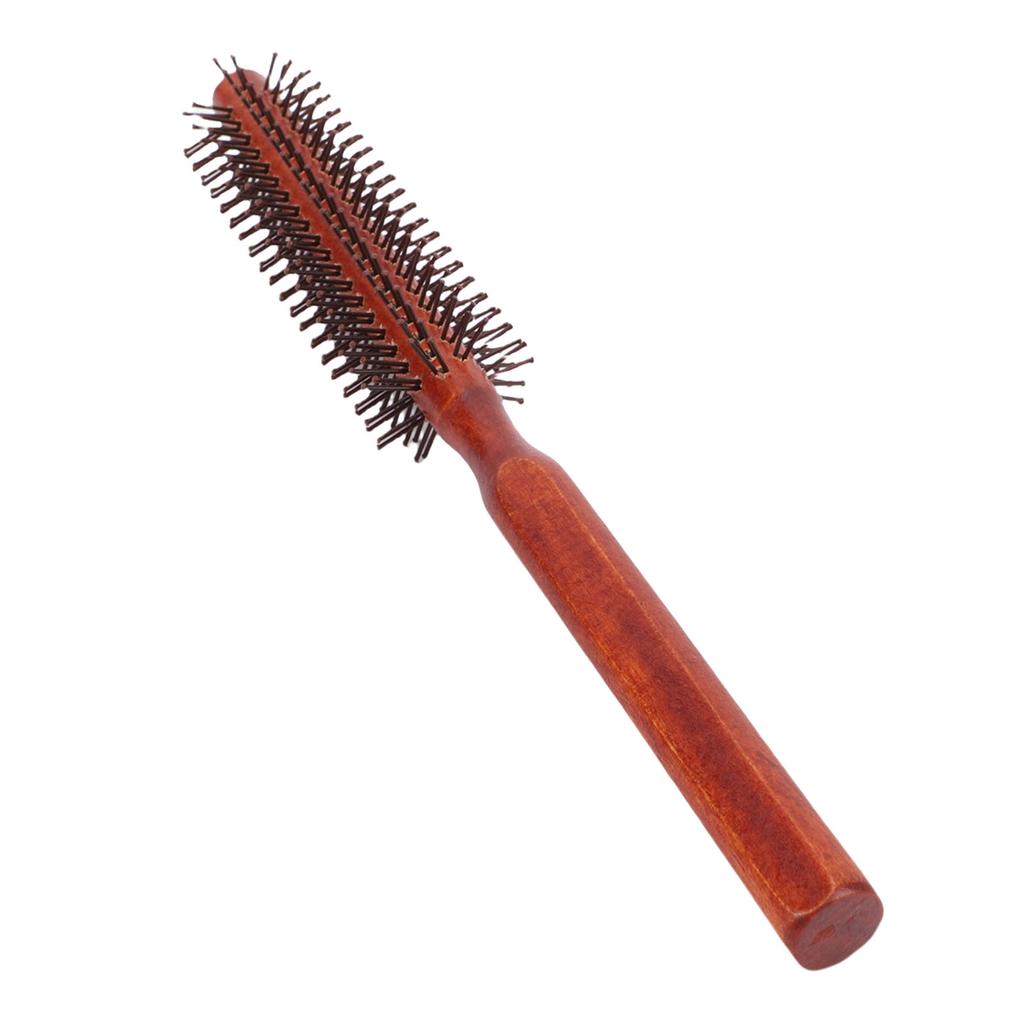 Small Round Hair Brush Wood Ergonomic Handle Mini Roller Quiff Brush for Thin Short Hair Brown