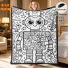 Flannel Printed Blanket, Geometric Texture Robot Surrounding Flowers And Stars Line Art Pattern, Soft And Skin-Friendly Fabric, Lightweight And Warm, 